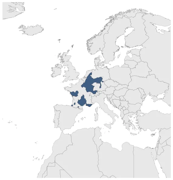 Kingdom of Metz (Theudebert II): Maximal extension of the polity